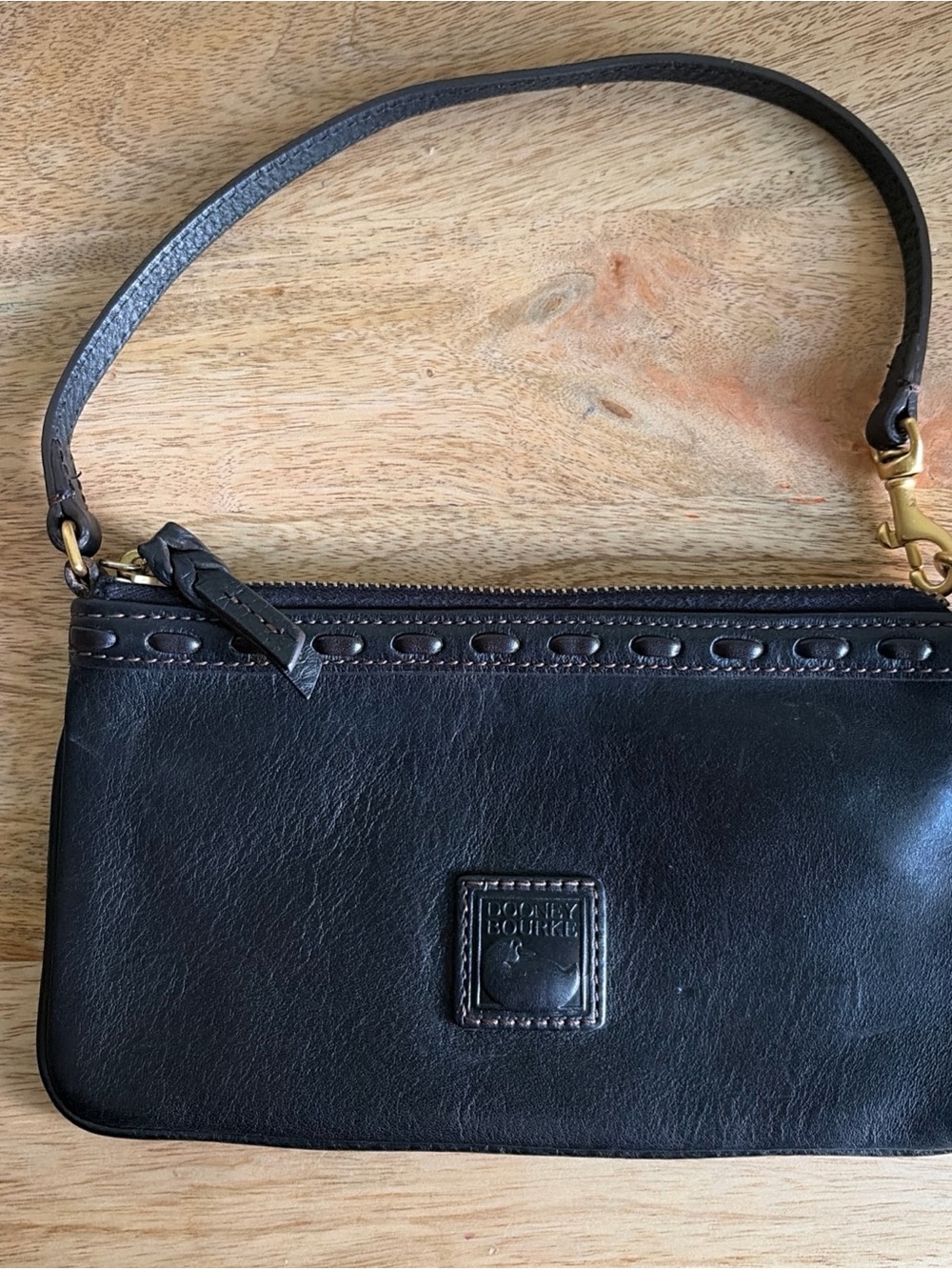 Dooney & Bourke Black Leather Wristlet with Gold Hardware - Picture 2 of 12